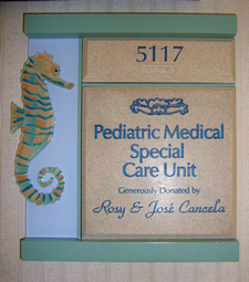 Holtz Children's Hospital Room Donor Recognition Plaque
